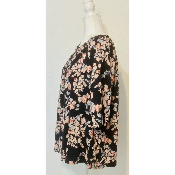 J. Jill Women's Size XL Black Floral Short Sleeve Blouse Boho Whimsigoth Office - Picture 4 of 11